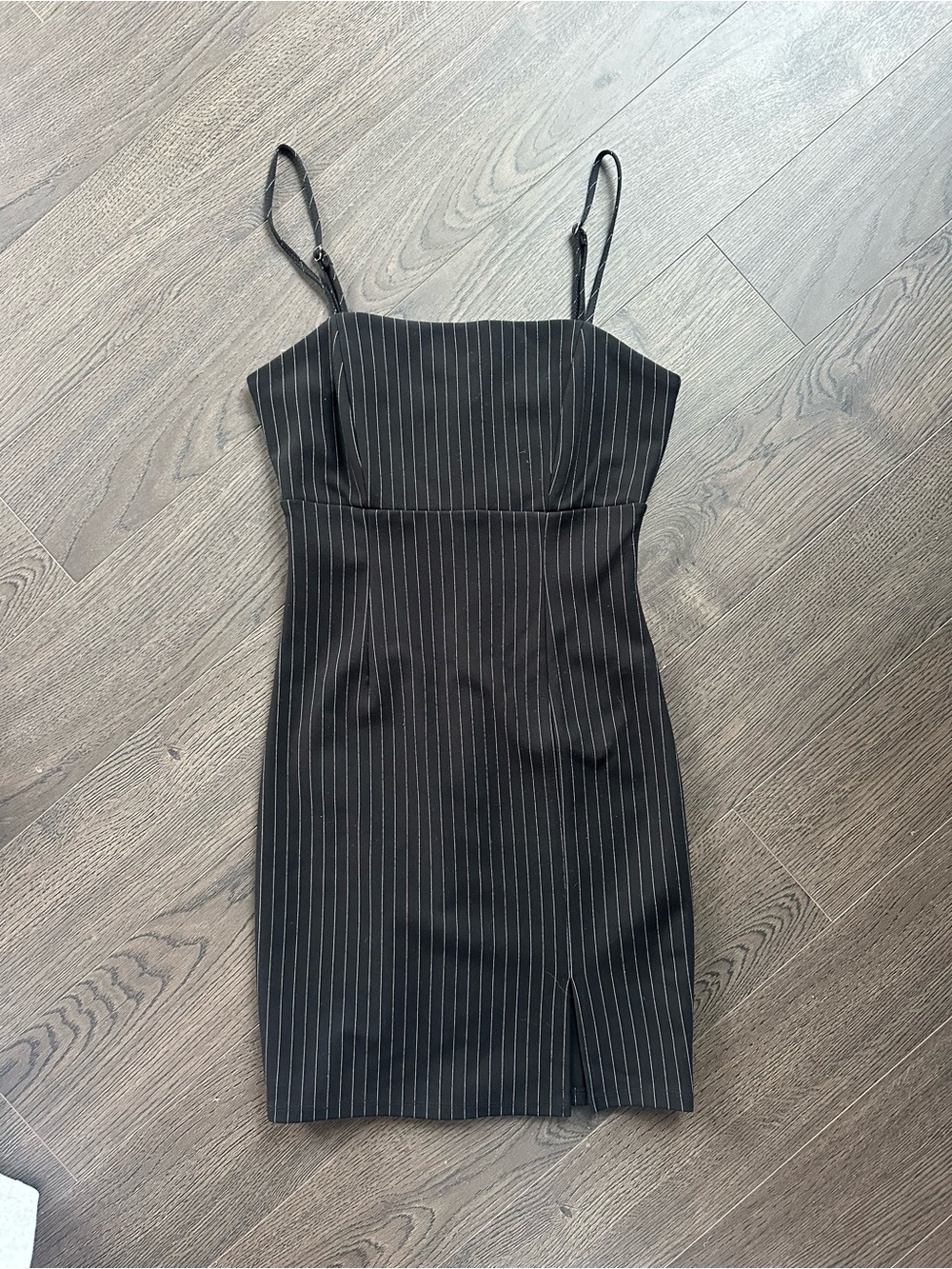 Forever 21 Black Pinstripe Spaghetti-Strap Mini Dress